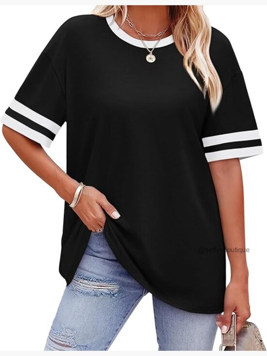 Tops - Loose Fit Short Sleeve Crew Neck Color Block T-Shirt